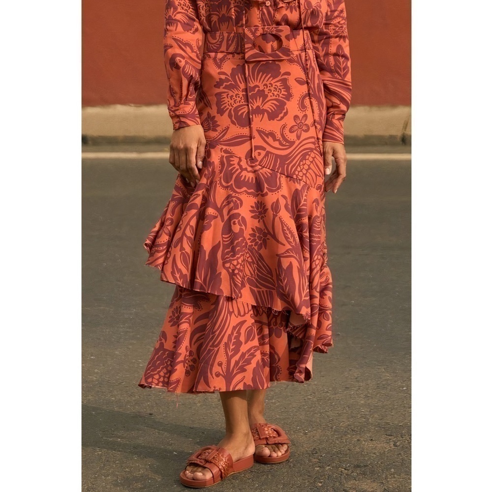 Johanna Ortiz Midi Spanish Ruffle Floral Skirt